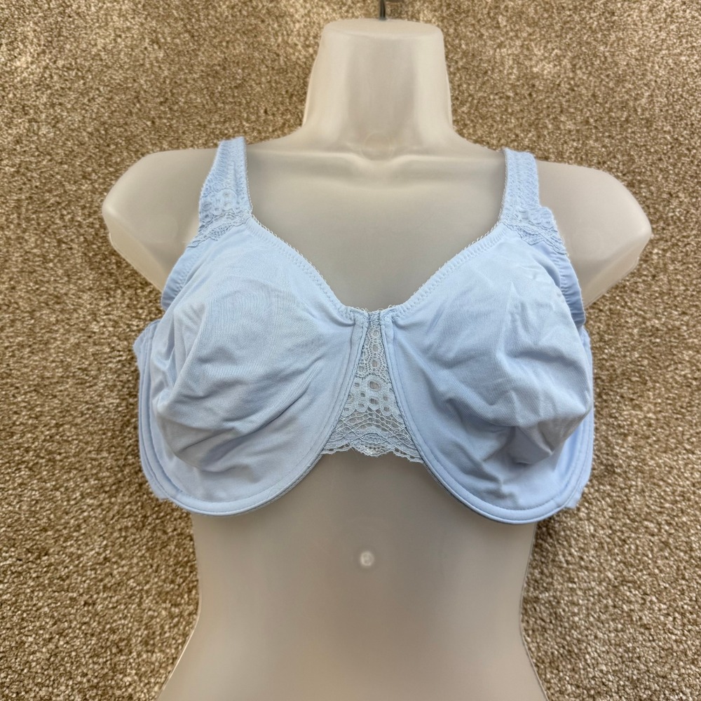 Wacoal Blue Underwire Lace Trim Bra Womens US 40DD Plus Extended Everyday Sheer